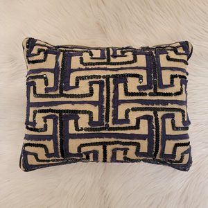 Kim Seybert Sequin Embellished Decorative Cotton Pillow Navy and Linen 13 x 15